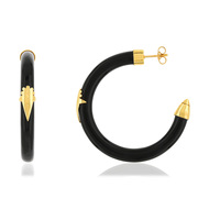 Boucles d'oreilles acrylique noire motifs dorés