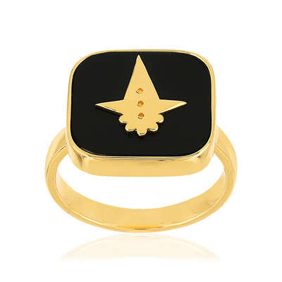 Bague dorée acrylique noire - vue 1