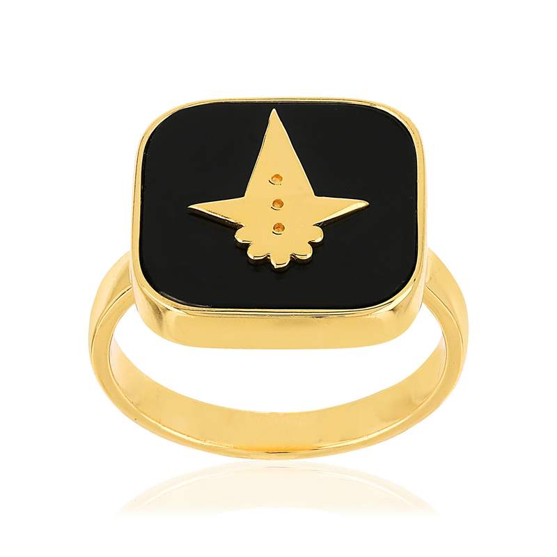 Bague dorée acrylique noire - vue 1