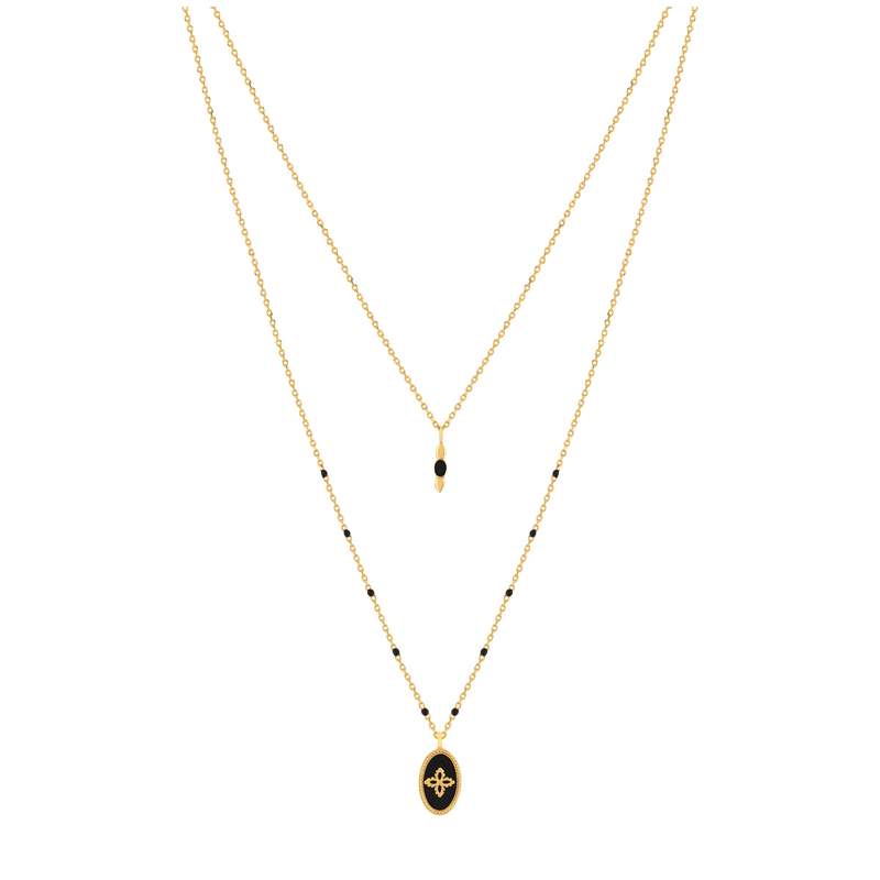 Collier doré acrylique résine noire 42 cm - vue 1