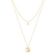 Collier doré motif doré et nacre blanche 42 cm