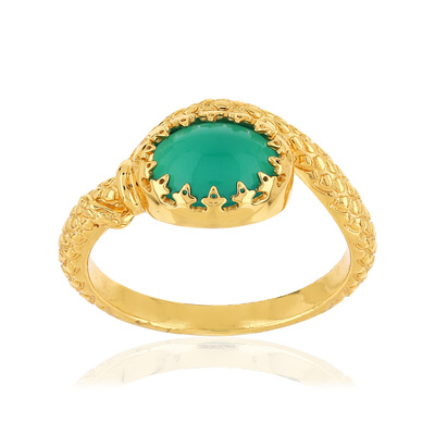 Bague dorée agate verte - vue V1