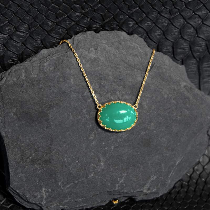 Groene agaat gouden halsketting 55 cm - gedragen 1 bekijken