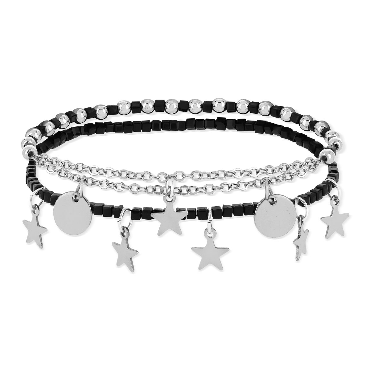 Bracelet acier perles imitation noires