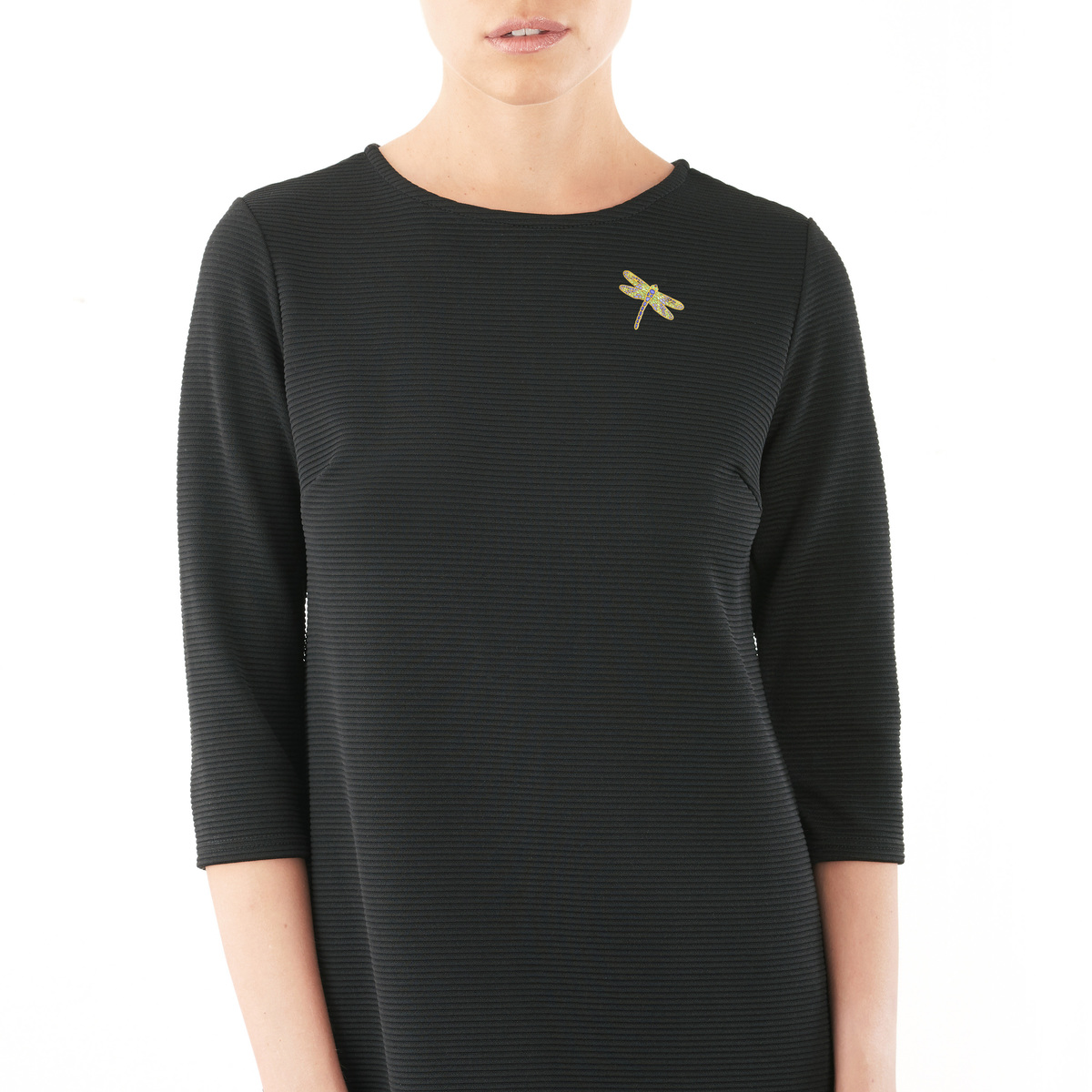 Broche plaqué or libellule laque - vue Vporté 1