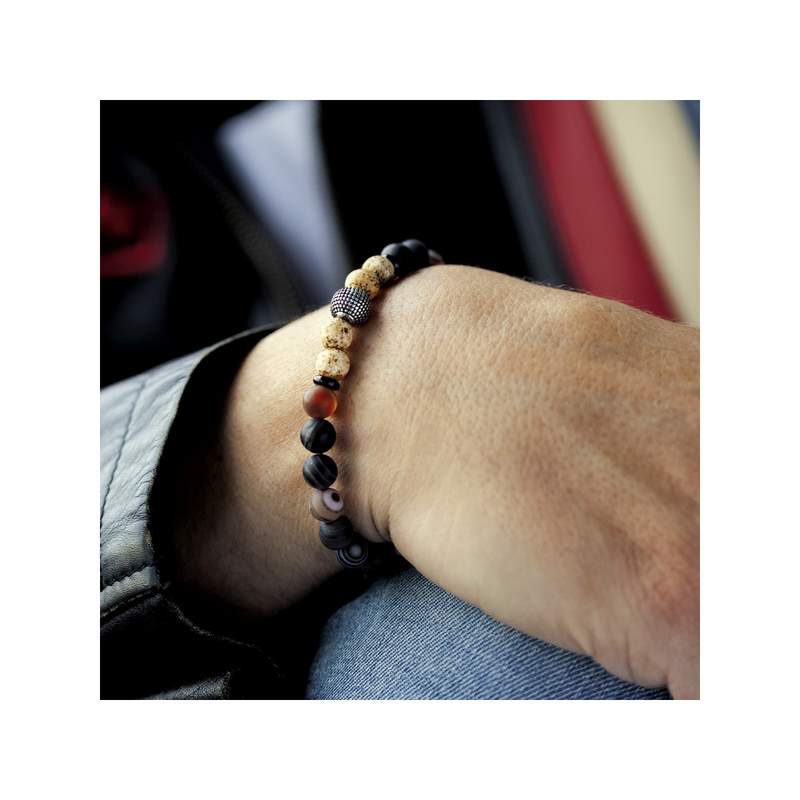 Bracelet acier et agates 21 cm - vue porté 1