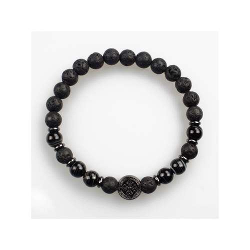 Bracelet agates noires et pierres de lave