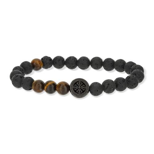 Bracelet pierres de lave et oeil de tigre 21,5 cm