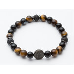 Bracelet pierres de lave onyx et oeil de tigre 19 cm - vue 1