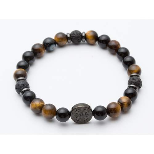 Bracelet pierres de lave onyx et oeil de tigre 19 cm