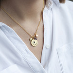 Collier laiton doré poissons pampilles améthyse 48 cm - vue porté 2