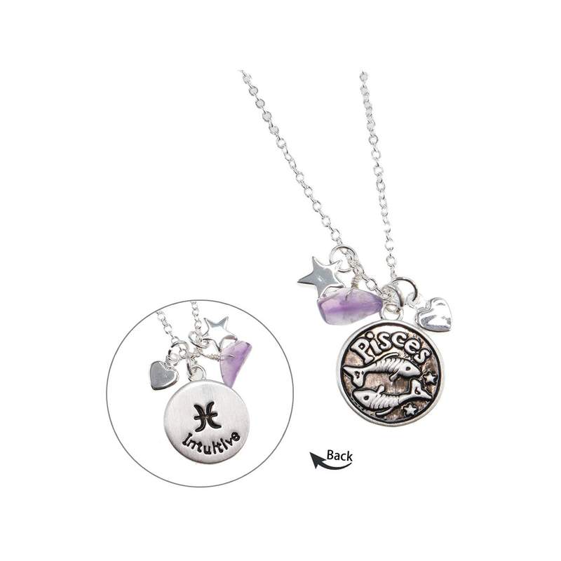 Collier laiton rhodié poissons pampilles améthyste 48 cm - vue 1