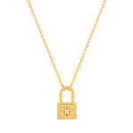 Collier plaqué or jaune, motif cadenas zirconia 45 cm - vue 1
