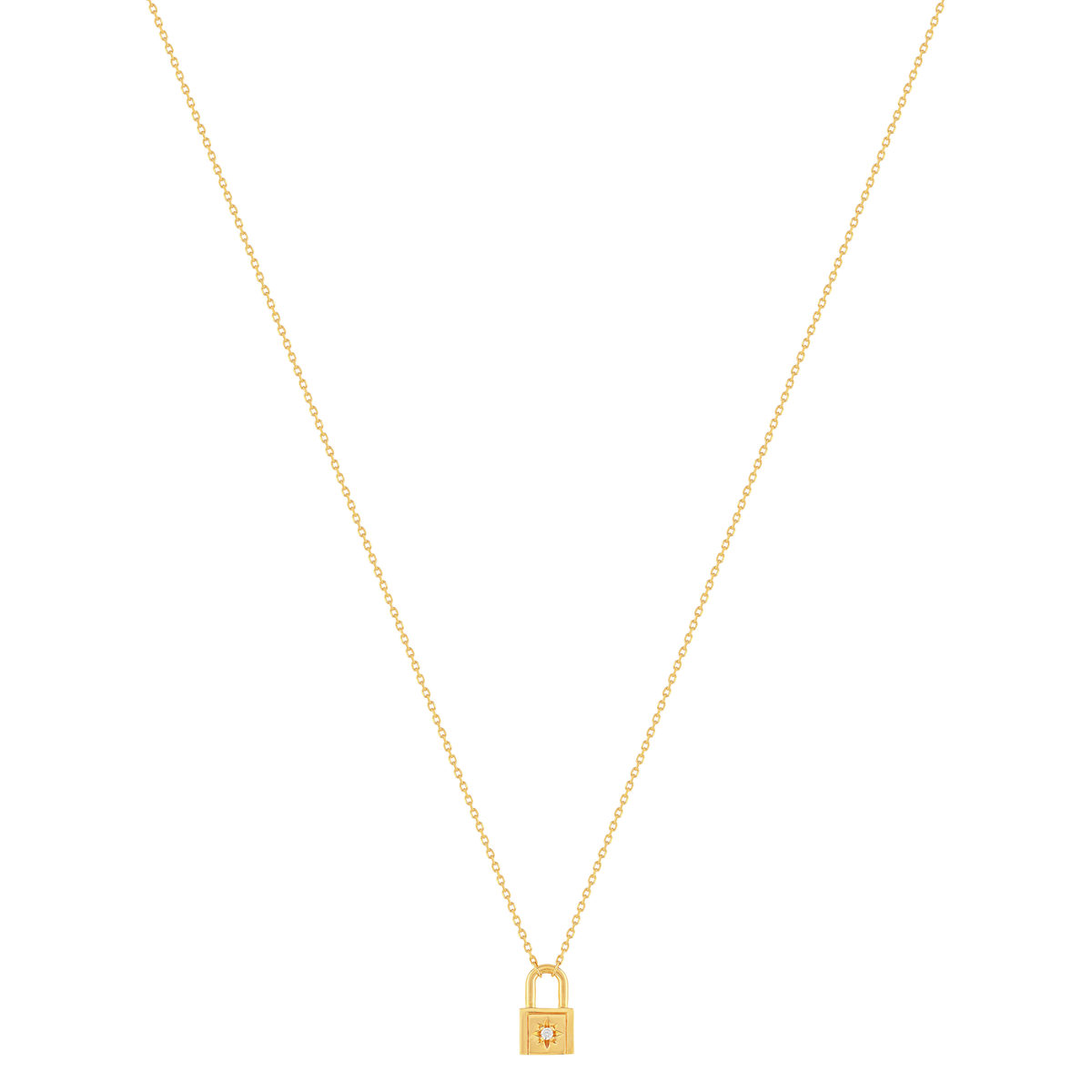 Collier plaqué or jaune, motif cadenas zirconia 45 cm - vue 2