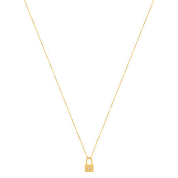 Collier plaqué or jaune, motif cadenas zirconia 45 cm