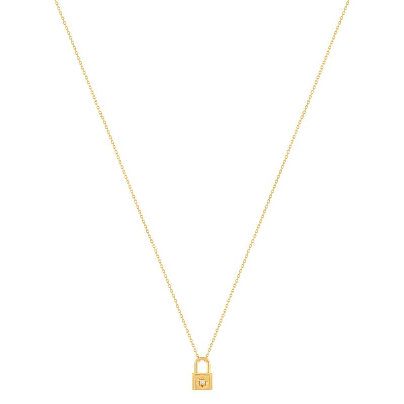 Collier plaqué or jaune, motif cadenas zirconia 45 cm - vue 2