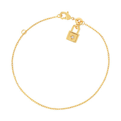 Bracelet plaqué or jaune motif cadenas, zirconia 18 cm - vue 1