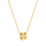 Collier plaqué or jaune, motif fleur zirconia 45 cm - vue 1