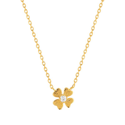 Collier plaqué or jaune, motif fleur zirconia 45 cm
