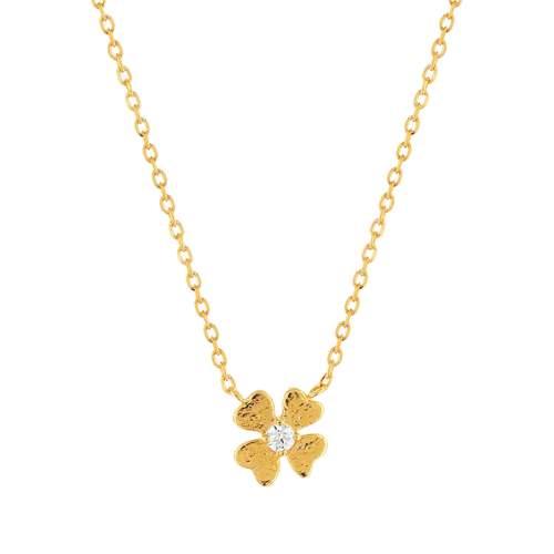 Yellow gold-plated necklace, zirconia flower motif 45 cm