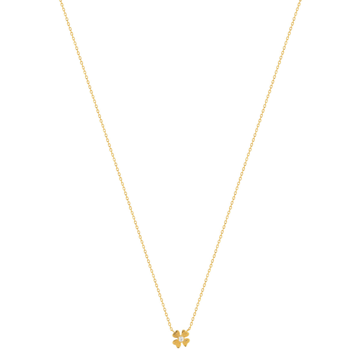 Yellow gold plated necklace, zirconia flower design 45 cm - view 2