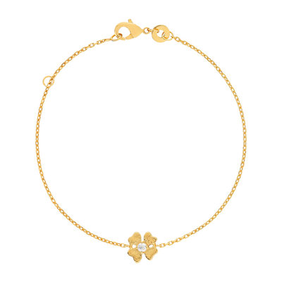 Bracelet plaqué or jaune, motif fleur zirconia 18 cm