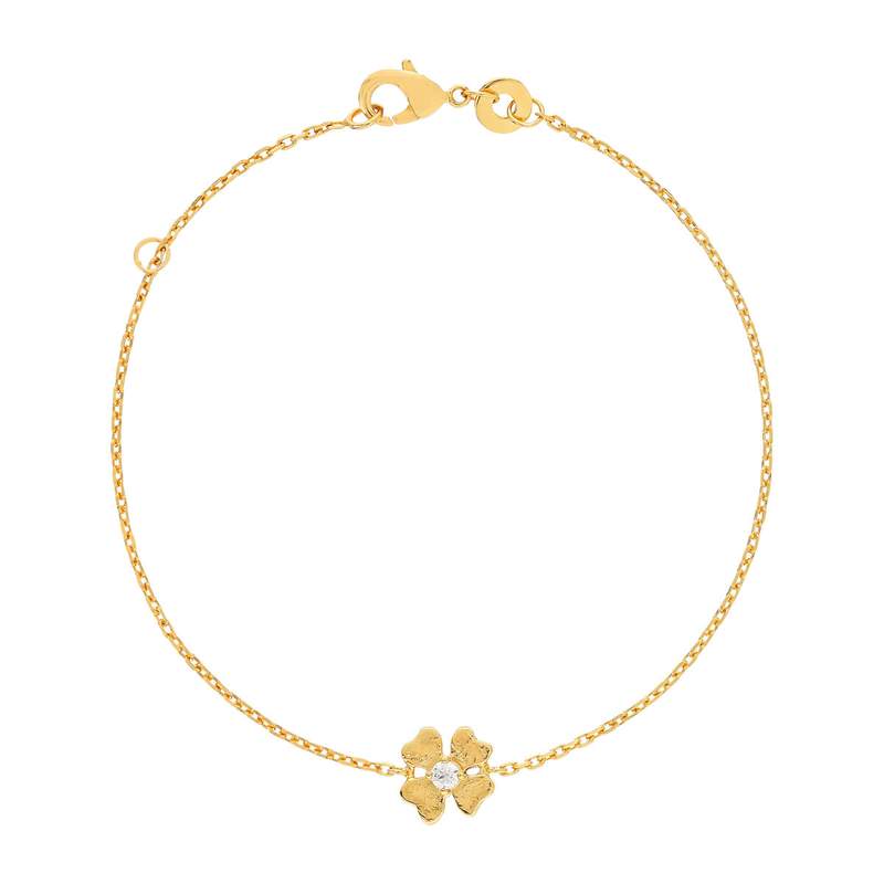 Bracelet plaqué or jaune, motif fleur zirconia 18 cm - vue 1