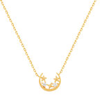 Collier plaqué or jaune, motif lune et étoiles zirconias 45 cm - vue 1