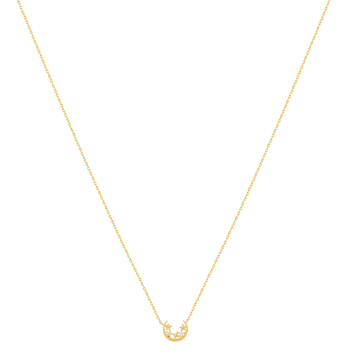 Collier plaqué or jaune, motif lune et étoiles zirconias 45 cm - vue 2