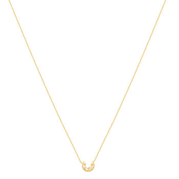 Collier plaqué or jaune, motif lune et étoiles zirconias 45 cm