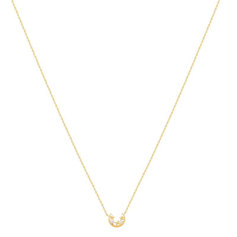 Collier plaqué or jaune, motif lune et étoiles zirconias 45 cm - vue 2