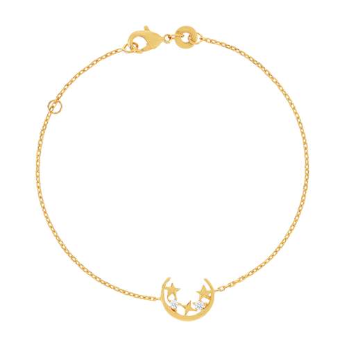 Bracelet plaqué or jaune motif lune et étoiles zirconias 18 cm
