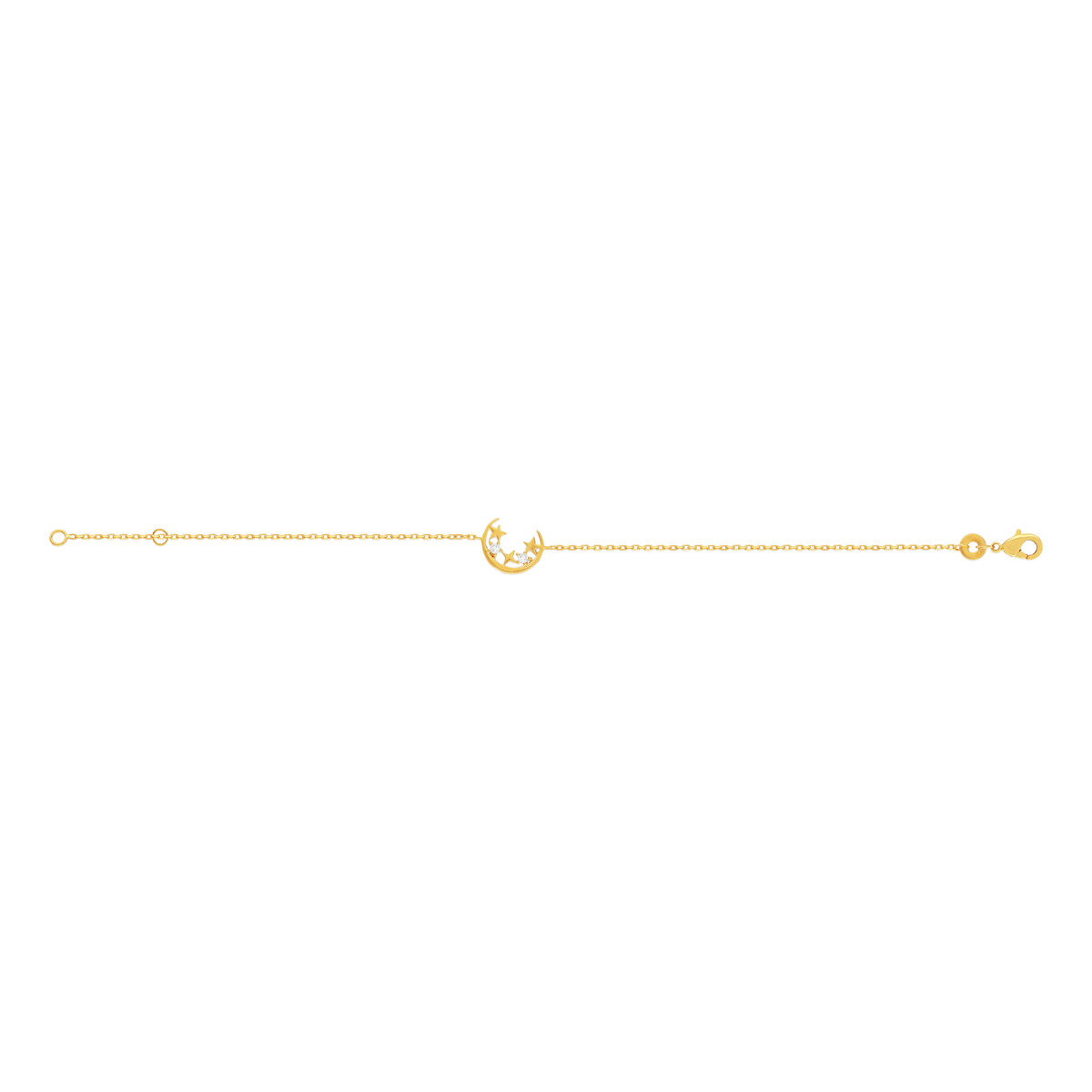 Bracelet plaqué or jaune motif lune et étoiles zirconias 18 cm - vue 2