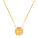 Collier plaqué or jaune médaillon perlé zirconias 45 cm - vue 1
