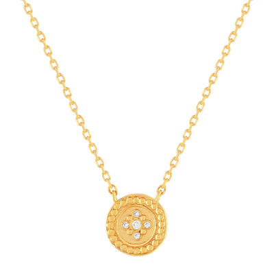 Collier plaqué or jaune médaillon perlé zirconias 45 cm - vue 1