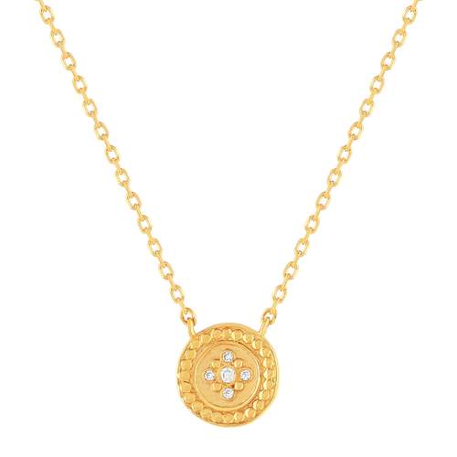 Collier plaqué or jaune médaillon perlé zirconias 45 cm