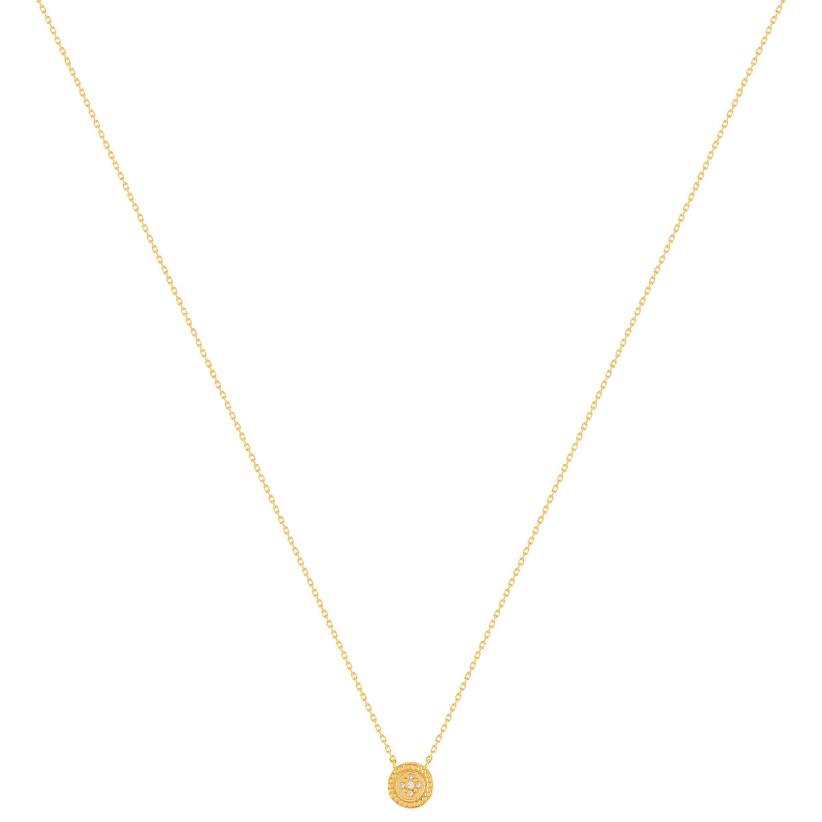 Collier plaqué or jaune médaillon perlé zirconias 45 cm - vue 2
