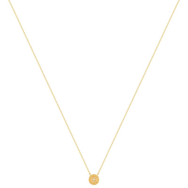 Collier plaqué or jaune médaillon perlé zirconias 45 cm - vue 2