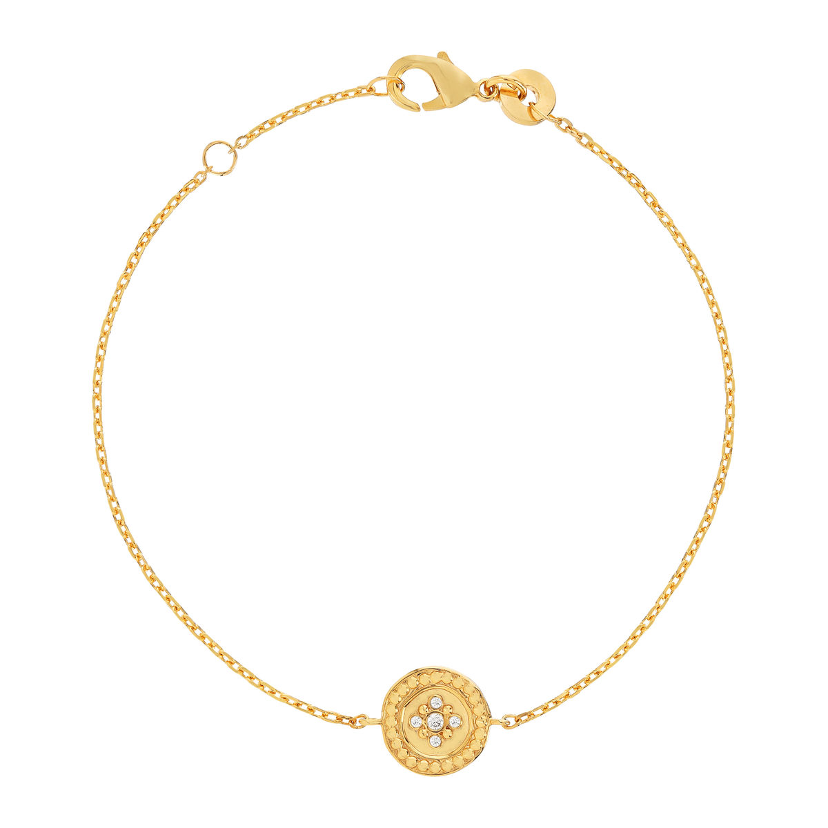 Bracelet plaqué or jaune médaillon perlé zirconias 18 cm