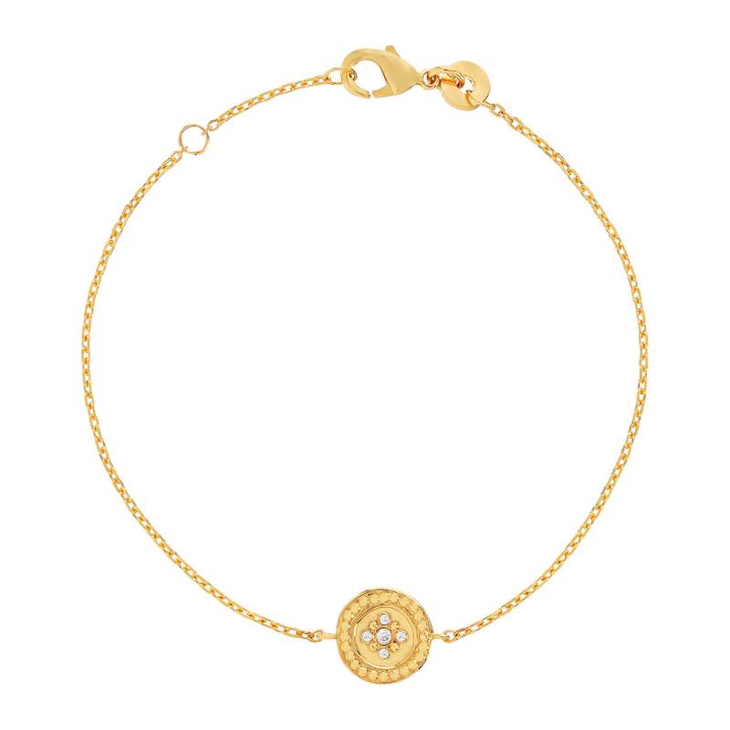 Bracelet plaqué or jaune médaillon perlé zirconias 18 cm - vue 1