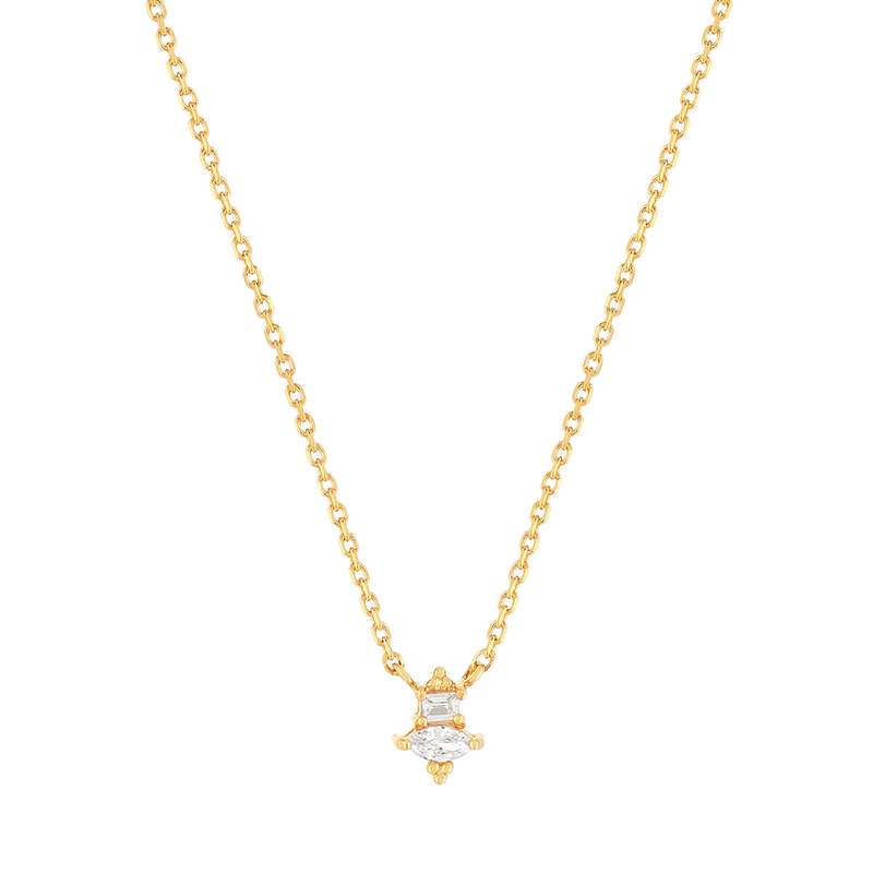 Collier plaqué or jaune, zirconias 45 cm - vue 1