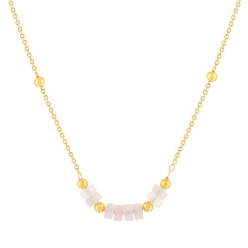 Collier plaqué or jaune quartz rose 42 à 47 cm