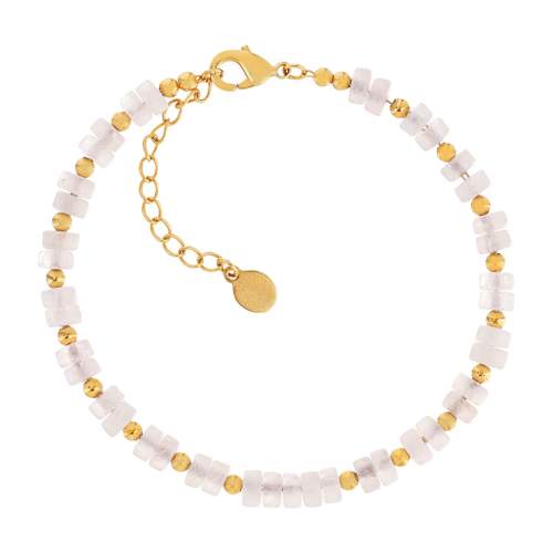 Bracelet plaqué or jaune quartz rose 19.5 cm