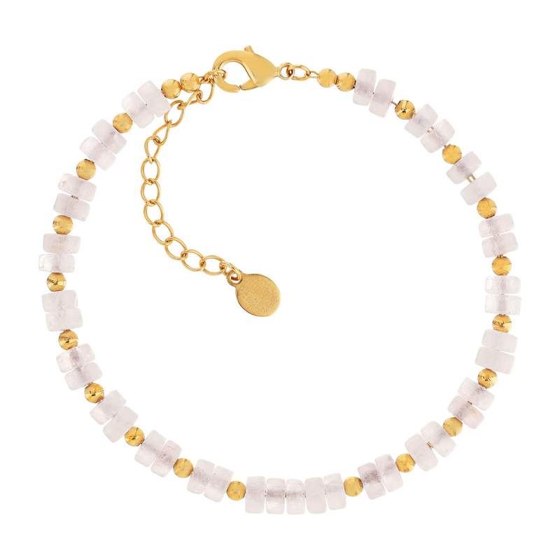 Bracelet plaqué or jaune quartz rose 19.5 cm - vue 1