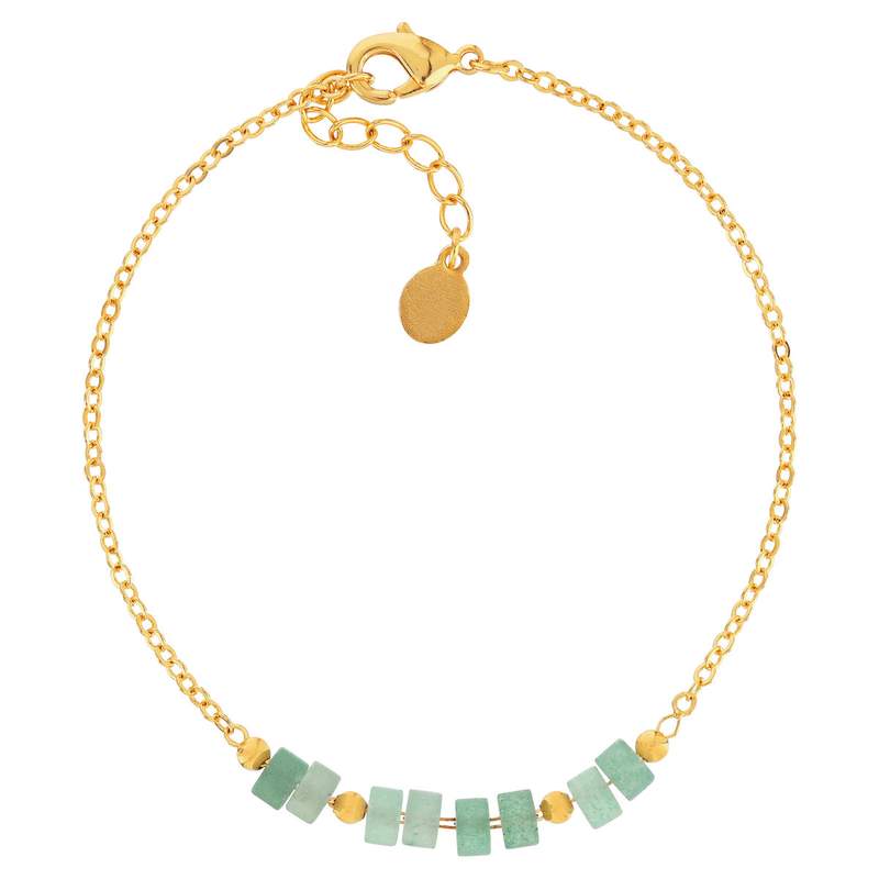 Yellow gold-plated bracelet with green quartzites, 16–18 cm – view 1