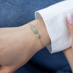 Yellow gold-plated bracelet green quartzites 16 to 18 cm - view worn 1