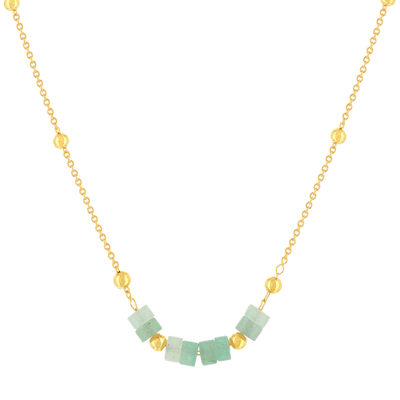 Collier plaqué or jaune quartzites verts 45 cm
