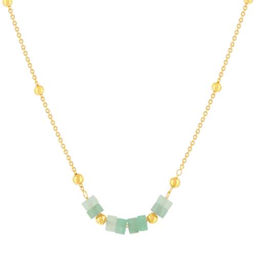Collier plaqué or jaune quartzites verts 45 cm