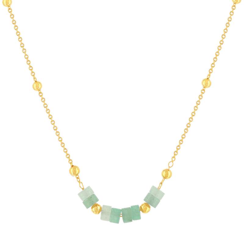 Collier plaqué or jaune quartzites verts 45 cm - vue 1