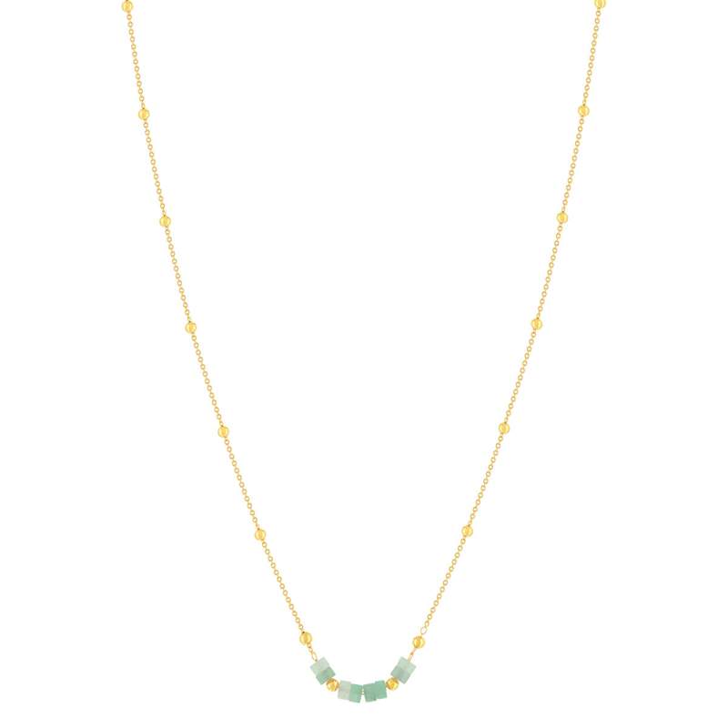 Collier plaqué or jaune quartzites verts 45 cm - vue 2